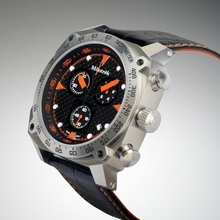 Mntrk Chronograph - Stainless Steel, Orange Dial Markings, Black Leather/Orange Stitched Strap