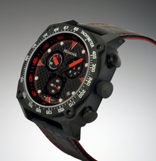 Mntrk Chronograph - Black PVD, Red Dial Markings, Black Leather/Red Stitched Strap